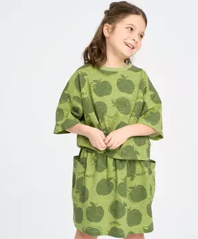 Футболка с коротким рукавом для девочки зеленая оверсайз с принтом Button Blue