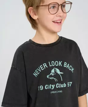 Футболка с коротким рукавом для мальчика черная с принтом и эффектом варки Button Blue