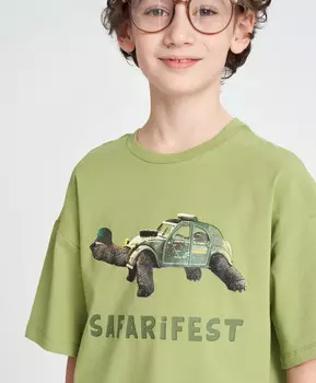 Футболка с коротким рукавом для мальчика оверсайз зеленая с принтом Button Blue