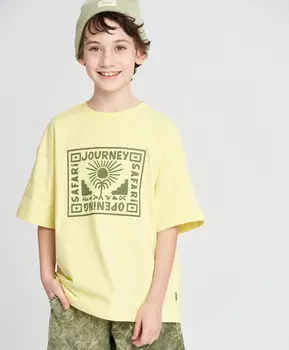 Футболка с коротким рукавом для мальчика оверсайз желтая с принтом Button Blue