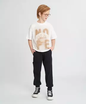 Футболка с коротким рукавом для мальчика белая оверсайз с принтом Button Blue