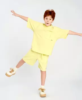 Футболка с коротким рукавом для мальчика оверсайз желтая с карманом Button Blue