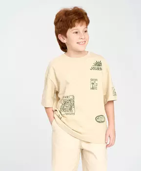 Футболка с коротким рукавом для мальчика оверсайз молочная с принтом Button Blue