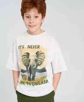 Футболка с коротким рукавом для мальчика белая оверсайз с принтом Button Blue