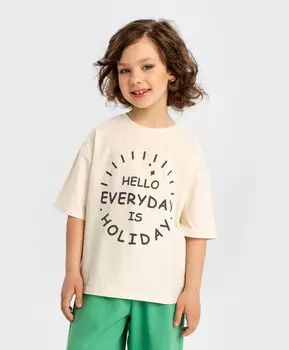 Футболка с коротким рукавом и мягким принтом бежевая для девочки Button Blue