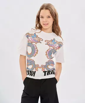 Футболка с коротким рукавом и принтом белая Button Blue