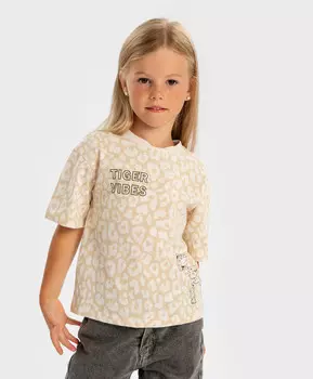 Футболка с коротким рукавом и принтом леопард бежевая для девочки Button Blue