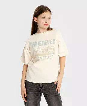 Футболка с коротким рукавом и принтом молочная для девочки Button Blue