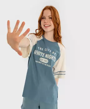 Футболка с коротким рукавом и принтом объемная мультицвет для девочки Button Blue