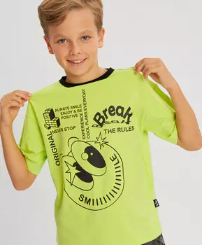 Футболка с коротким рукавом и принтом салатовая для мальчика Button Blue