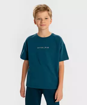 Футболка с коротким рукавом и принтом синяя детская Button Blue (140)