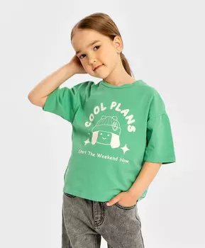 Футболка с коротким рукавом и принтом зеленая для девочки Button Blue (116)