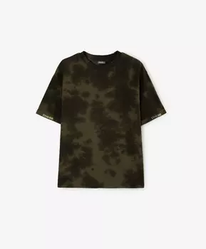 Футболка с крашением тай-дай (tie-dye) цвета хаки для мальчика Gulliver (170)