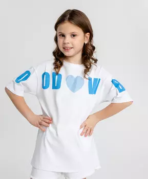 Футболка с принтом белая для девочки Button Blue (146)