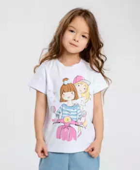 Футболка с принтом белая для девочки Button Blue (128)