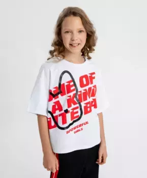 Футболка с принтом белая для девочки Button Blue (134)