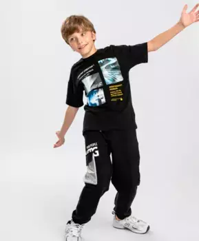 Футболка с принтом черная Button Blue (158)