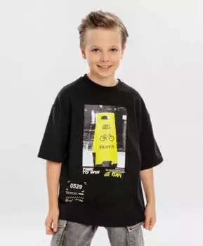 Футболка с принтом чёрная для мальчика Button Blue (146)