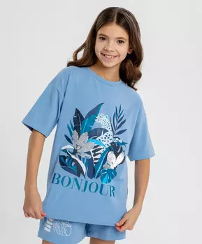 Футболка с принтом голубая для девочки Button Blue (164)