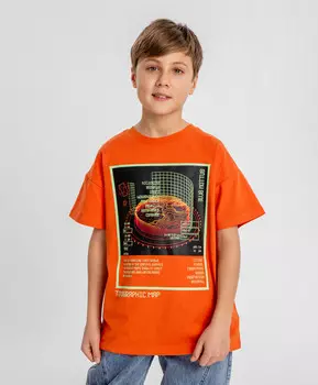 Футболка с принтом оранжевая для мальчика Button Blue (134)