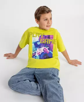 Футболка с принтом салатовая для мальчика Button Blue (158)