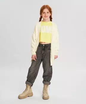Футболка с принтом укороченная желтая для девочки Button Blue