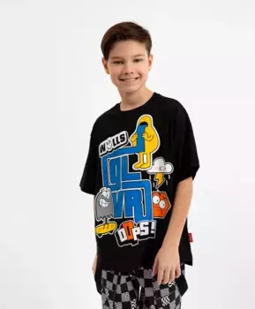 Футболка с принтом в стиле поп-арт черная Gulliver (158)