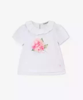 Футболка с рукавами-фонариками и объемным нежным декором белая для девочки Gulliver (86-52)