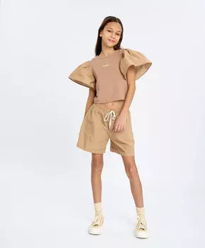 Футболка с рукавами-крылышками для девочки коричневая Button Blue