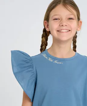 Футболка с рукавами-крылышками для девочки синяя Button Blue