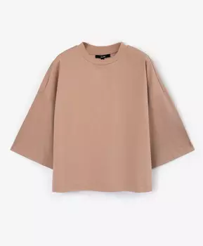Футболка силуэта оверсайз с рукавом 3/4 из мерсеризированного хлопка бежевая GLVR (S)