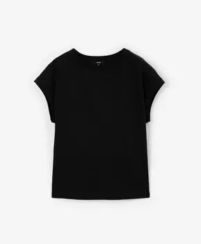 Футболка силуэта оверсайз со спущенным плечом из мерсеризированного хлопка черная GLVR (XL)