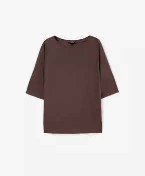 Футболка силуэта умеренный оверсайз из тонкого трикотажа коричневая GLVR