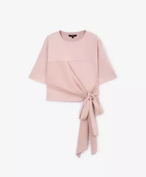 Футболка силуэта умеренный оверсайз с ниспадающими текстильными деталями розовая GLVR