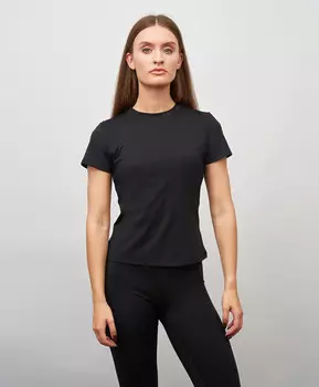 Футболка slimfit с короткими рукавами и вырезом на спинке для женщины черная Jumkey (XS)