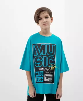 Футболка со спущенным плечом и голографическим принтом бирюзовая Gulliver