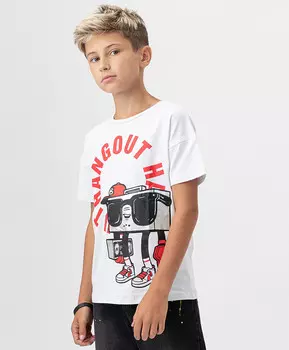 Футболка со спущенным рукавом и принтом белая Button Blue