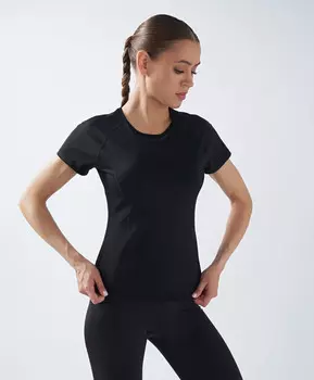 Футболка спортивная приталенная с короткими рукавами для женщины черная Jumkey (46 (M))