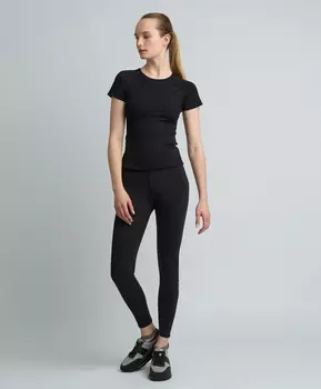 Футболка спортивная приталенная с короткими рукавами для женщины черная Jumkey