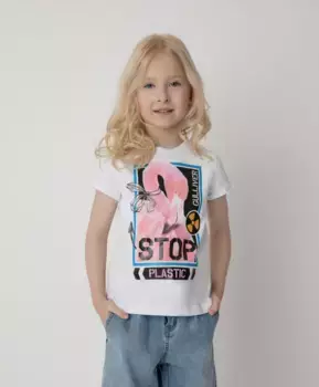 Футболка Stop Plastic для девочки Gulliver (128)