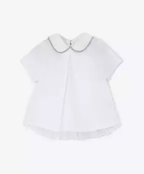 Футболка трапециевидного силуэта с круглым текстильным воротником белая для девочки Gulliver (80-48)