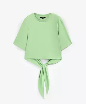 Футболка укороченная из мерсеризированного хлопка с длинными ниспадающими лентами салатовая GLVR (XL)