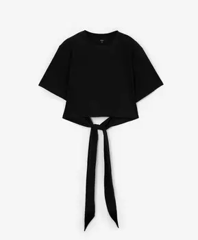 Футболка укороченная из мерсеризированного хлопка с коротким рукавом черная GLVR (XL)