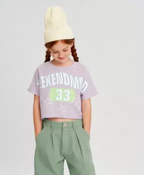 Футболка укороченная с принтом фиолетовая для девочки Button Blue