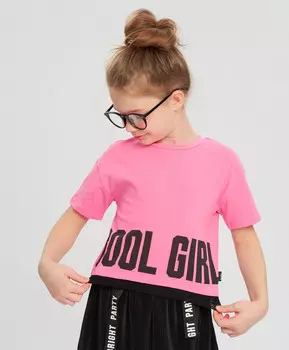 Футболка укороченная с принтом розовая для девочки Button Blue