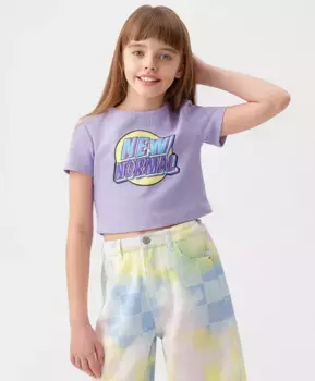 Футболка укороченная с принтом фиолетовая для девочки Button Blue (134)