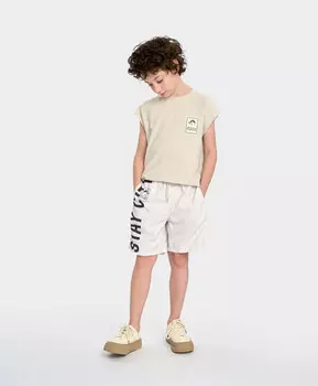 Гидрошорты для мальчика белые с поясом на резинке и принтом Button Blue