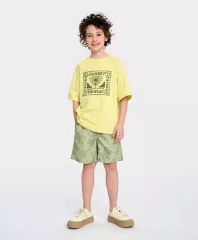 Гидрошорты для мальчика зеленые с поясом на резинке и принтом Button Blue