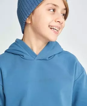 Худи базовое детское с капюшоном синее утепленное Button Blue