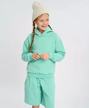 Худи базовое детское с капюшоном зеленое утепленное Button Blue